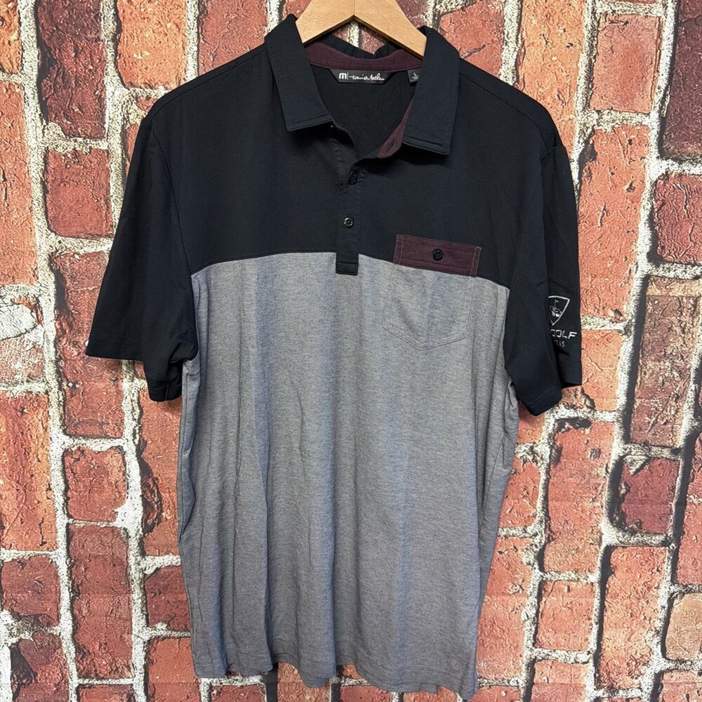 Travis Mathew Polo Shirt Mens Large Black Gray Top Golf Las Vegas